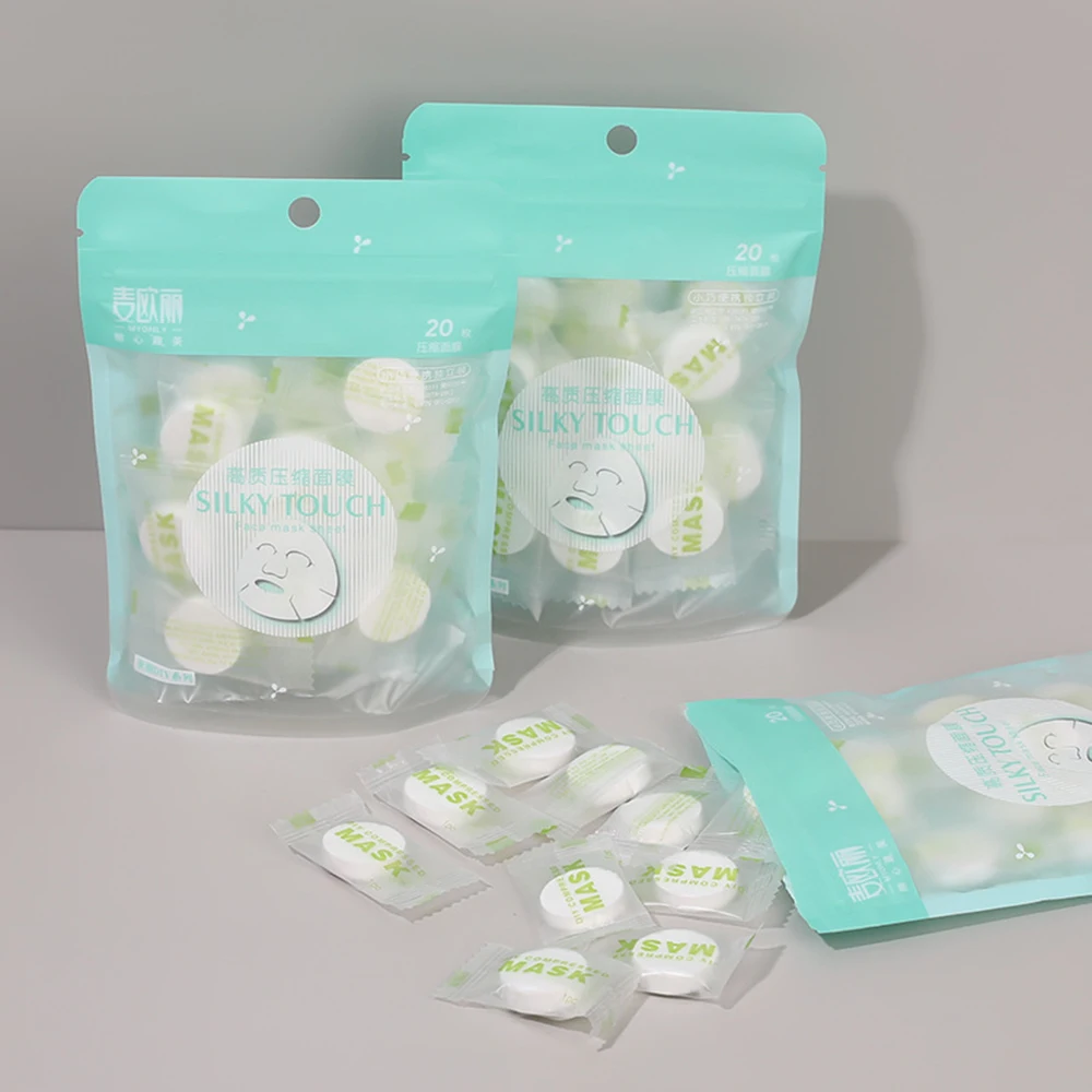20 قطعة قناع الوجه المضغوط القابل للتصرف المحمولة غير المنسوجة قناع الوجه منشفة الوجه عملة القطن ملفوفة الأنسجة أدوات العناية بالبشرة #1