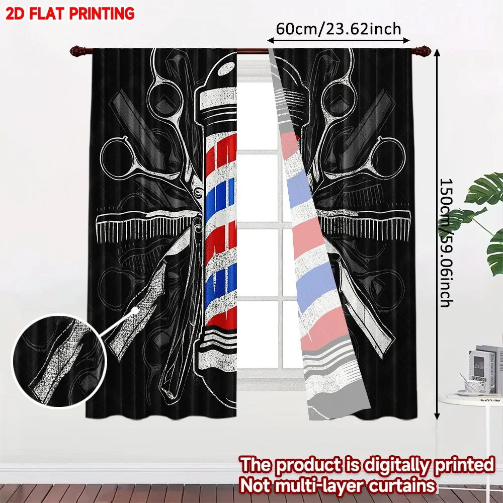 2D flat printing 2pcs Party Curtains Barber Pole Design Digital Printed Polyester Drapes Festive Curtains for Festive and Winter