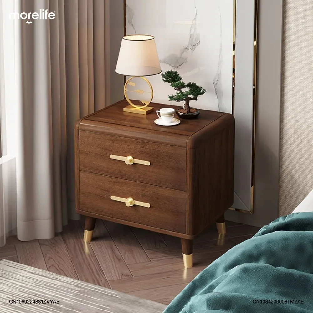 

All Solid Wood Bedside Table Small New Walnut Colored Bedside Cabinet New Minimalist Modern Home Bedroom Shelf Nightstands K01