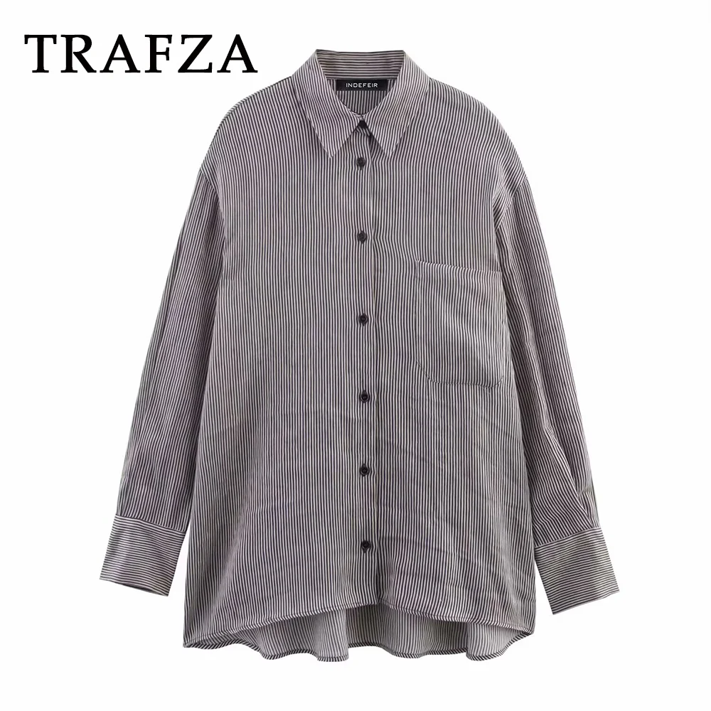 

TRAFZA Vintage 2025 Striped Summer Women‘s’ Shirts Single Breasted Loose Blouse Pocket Flax Fashion Female Casual Shirts