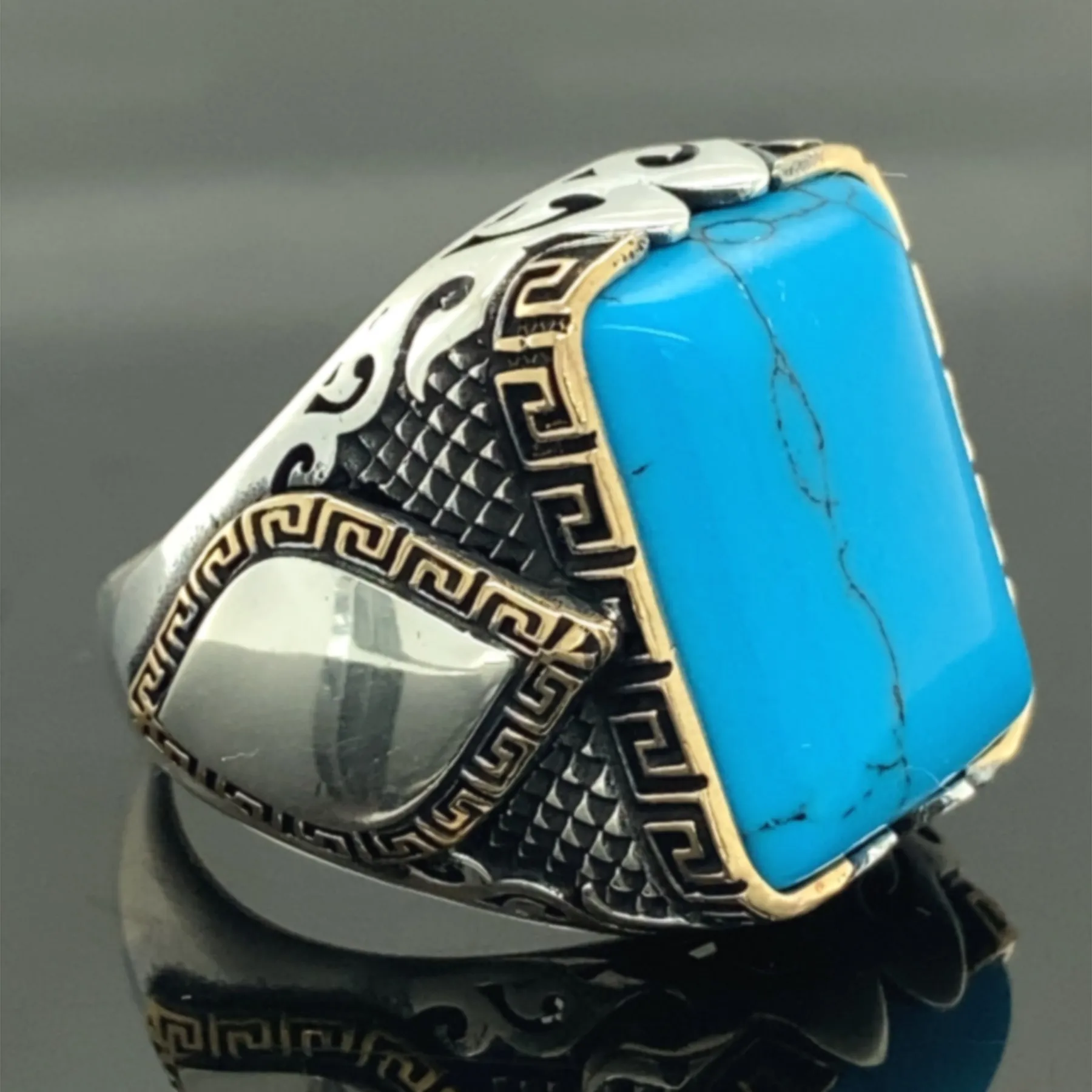 

Sterling Silver Ring , Turquoise Stone, Men Rings , Natural Stone , Handcrafted Ottoman Men Ring , Turkish handmade