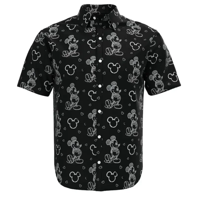 2024 New Disney camicia hawaiana moda topolino schizzo camicia Doodle camicia a maniche corte con bottoni a forma di anime Casual