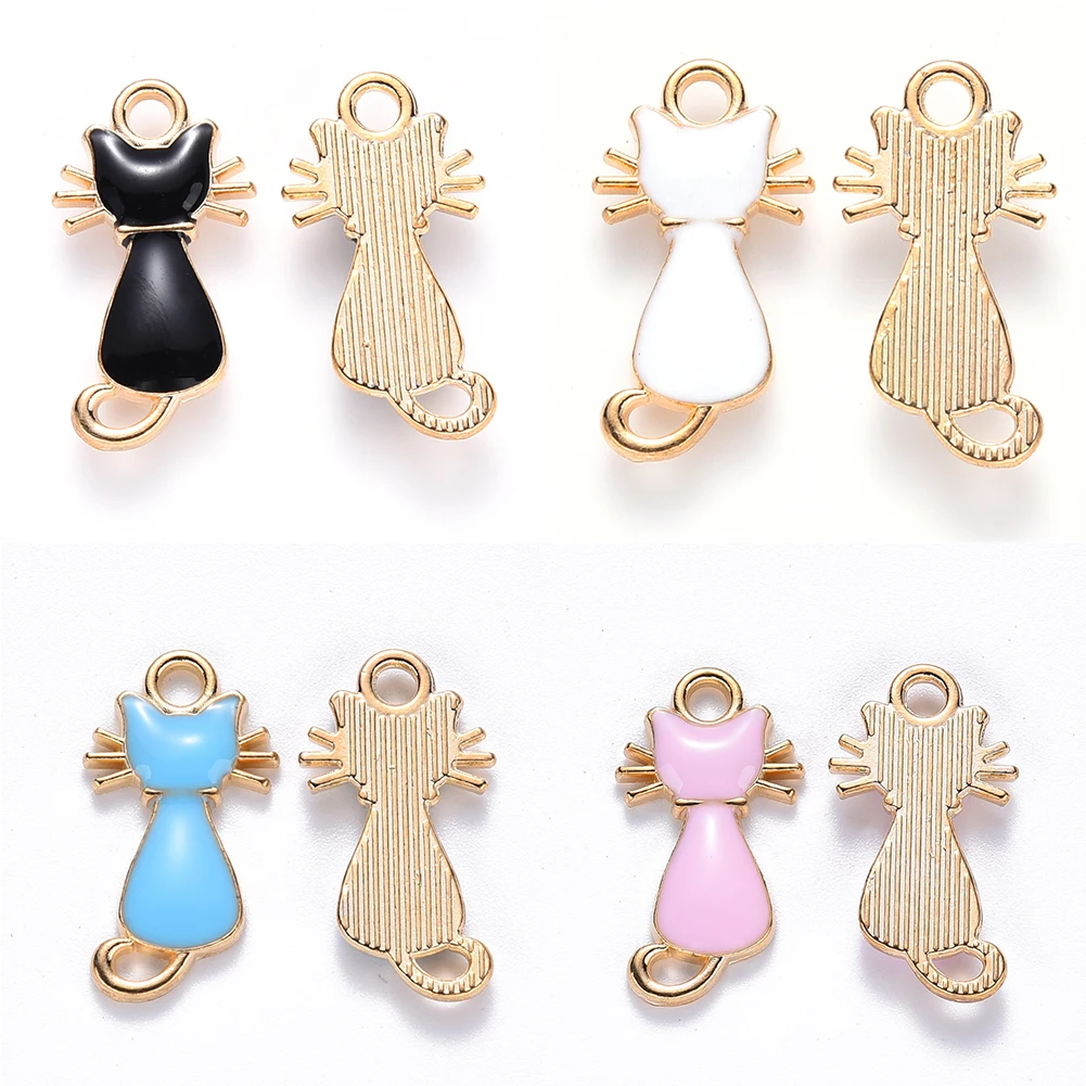 10Pcs Cat Shape Enamel Pendants Cute Kitten Animal Linking Charm For Women Girls Necklace Earrings Jewelry Findings 22x12x2~3mm