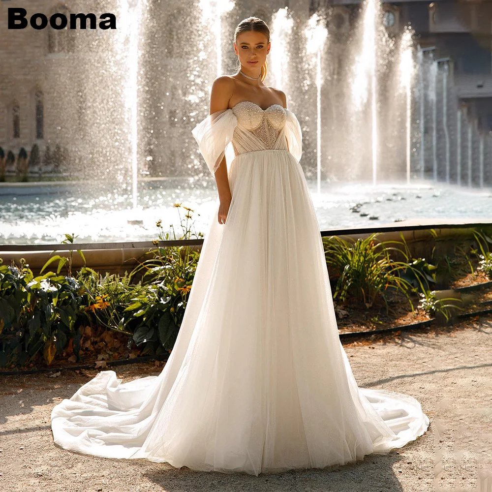 Booma-Robes de mariée en tulle perlé pour femmes, robes de mariée élégantes, robes de soirée de mariage lancées, quel que soit le train de balayage