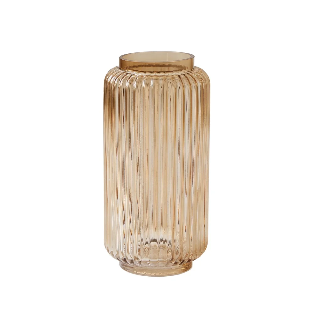 Ribbed Glass Cylinder Vase – 10" Decorative Floral Holder 2