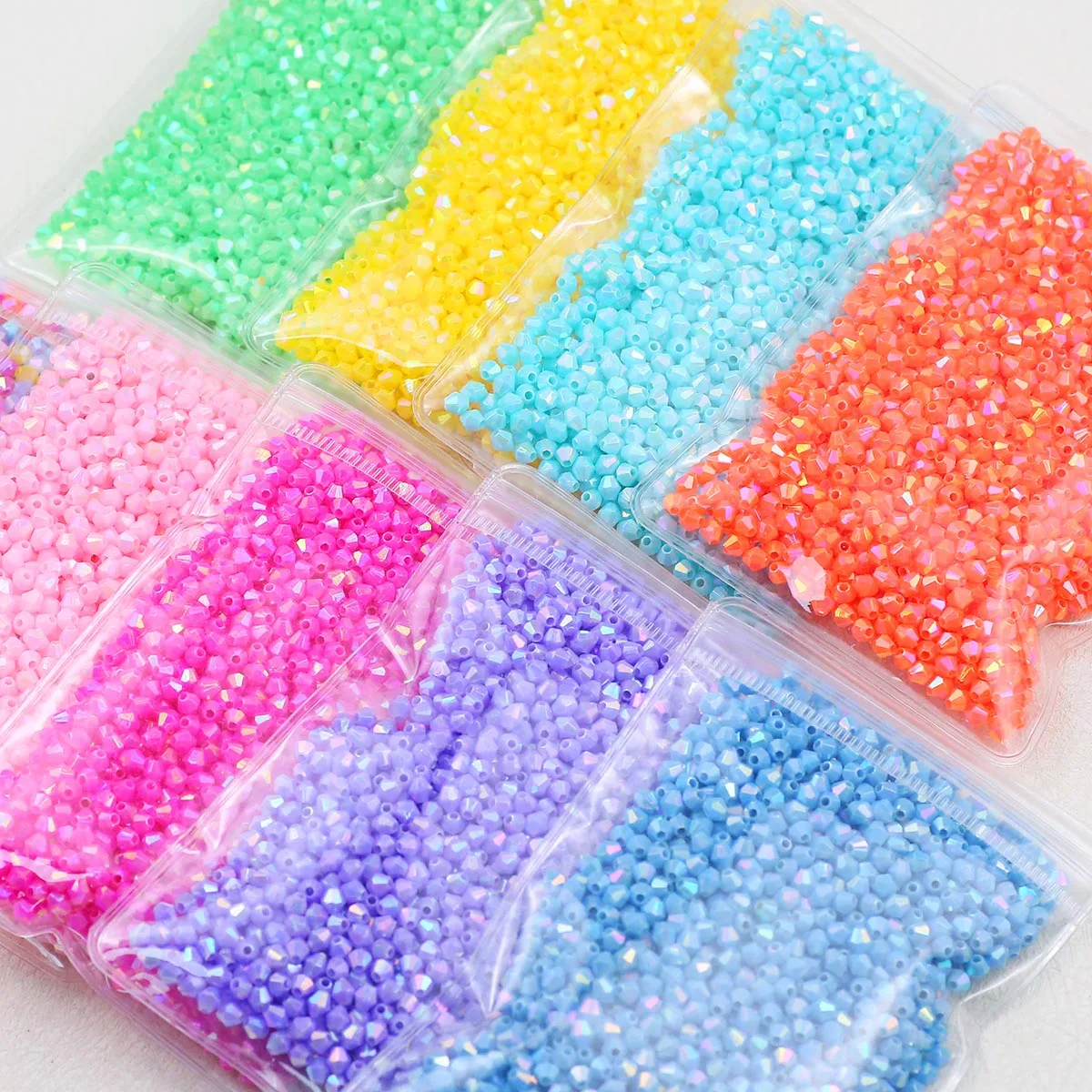 1500-500Pcs 4mm Bicone Acrylic Beads Double Cone Shape Mixed Color Spacers Loose Beads for DIY Jewelry Bracelet Making Findings