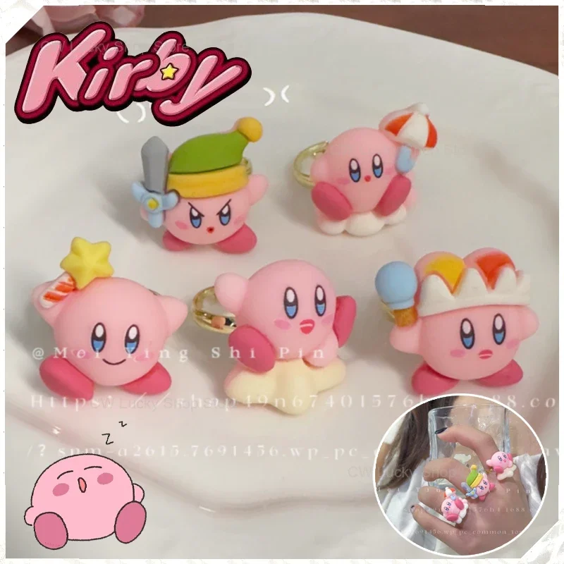 Kirby Cute Anime Rings Children's Kawaii Alloy Adjustable Ring Fashion Girls Finger Ring Simple Jewellery Accessories Girls