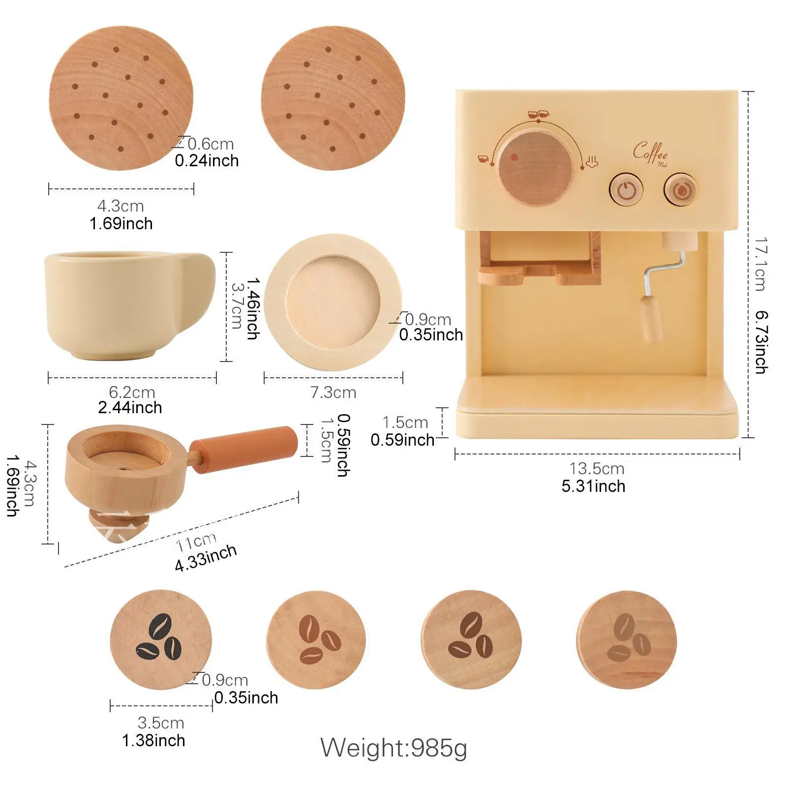 Wooden Coffee Maker Play Kitchen Accessories for Girls Boys Kitchen Gift