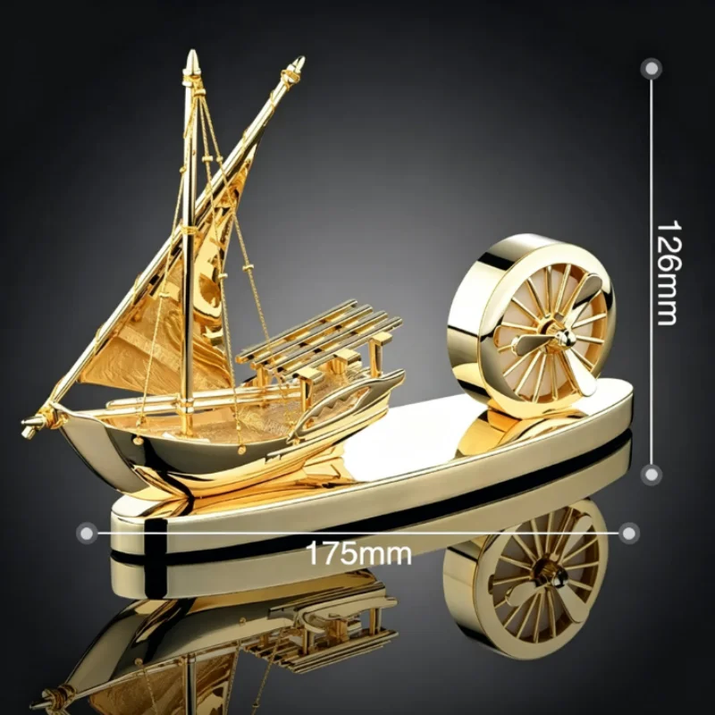 Solar Powered Sailing Ship Car Perfume Ornament Gold Dashboard Auto Rotating Air Freshener Aromatherapy Diffuser Interior Gift