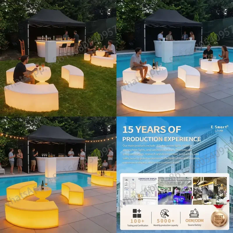 16-color Outdoor Glowing Curved Bench with IP65 Waterproof Rating for Outdoor Activities, Parties, and Wedding Table Sets