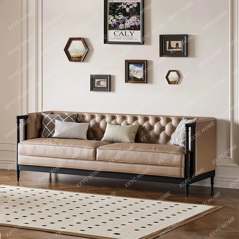 Solid wood small apartment living room inline sofa three-seater double sofa sectional sofa