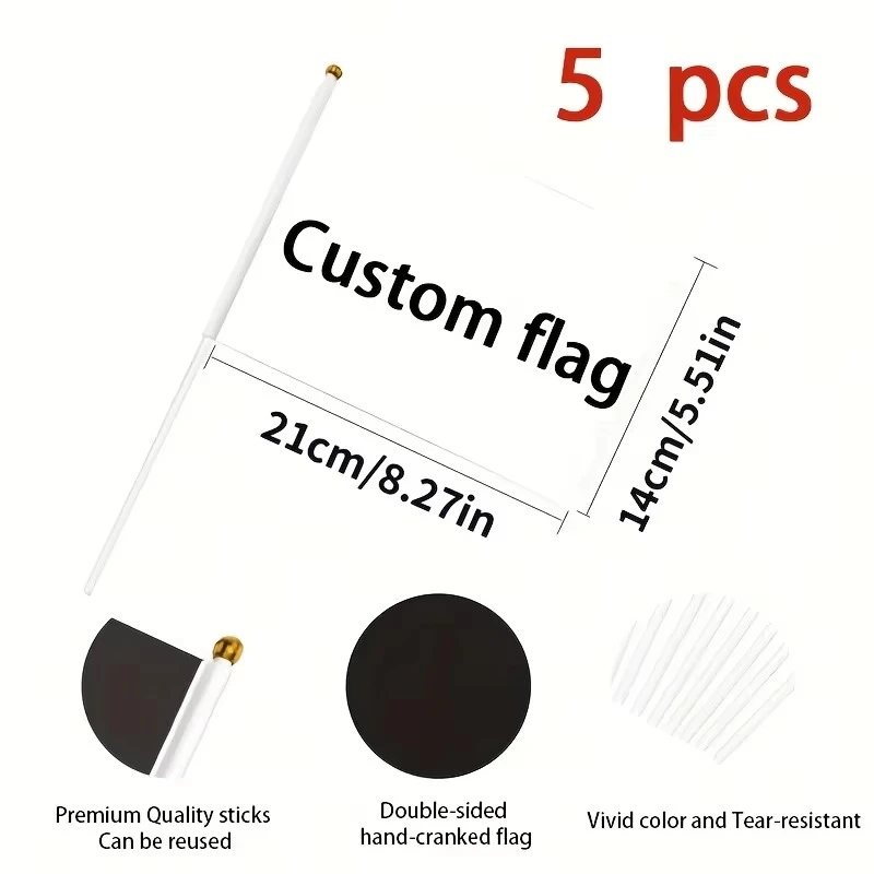 5pcs Handheld Flags, Custom Logo Waving Flags, Multi-Color Available for Sports Meeting, Party, Wedding, Advertising Decor.