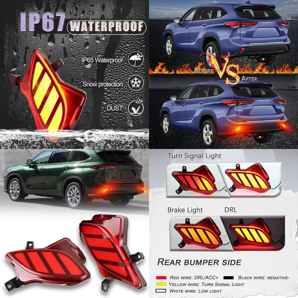 

3-in-1 LED Bumper Fog Light Assembly for 2020-2023 Toyota Highlander: Rear Fog Lamp, Brake Light, Reflector