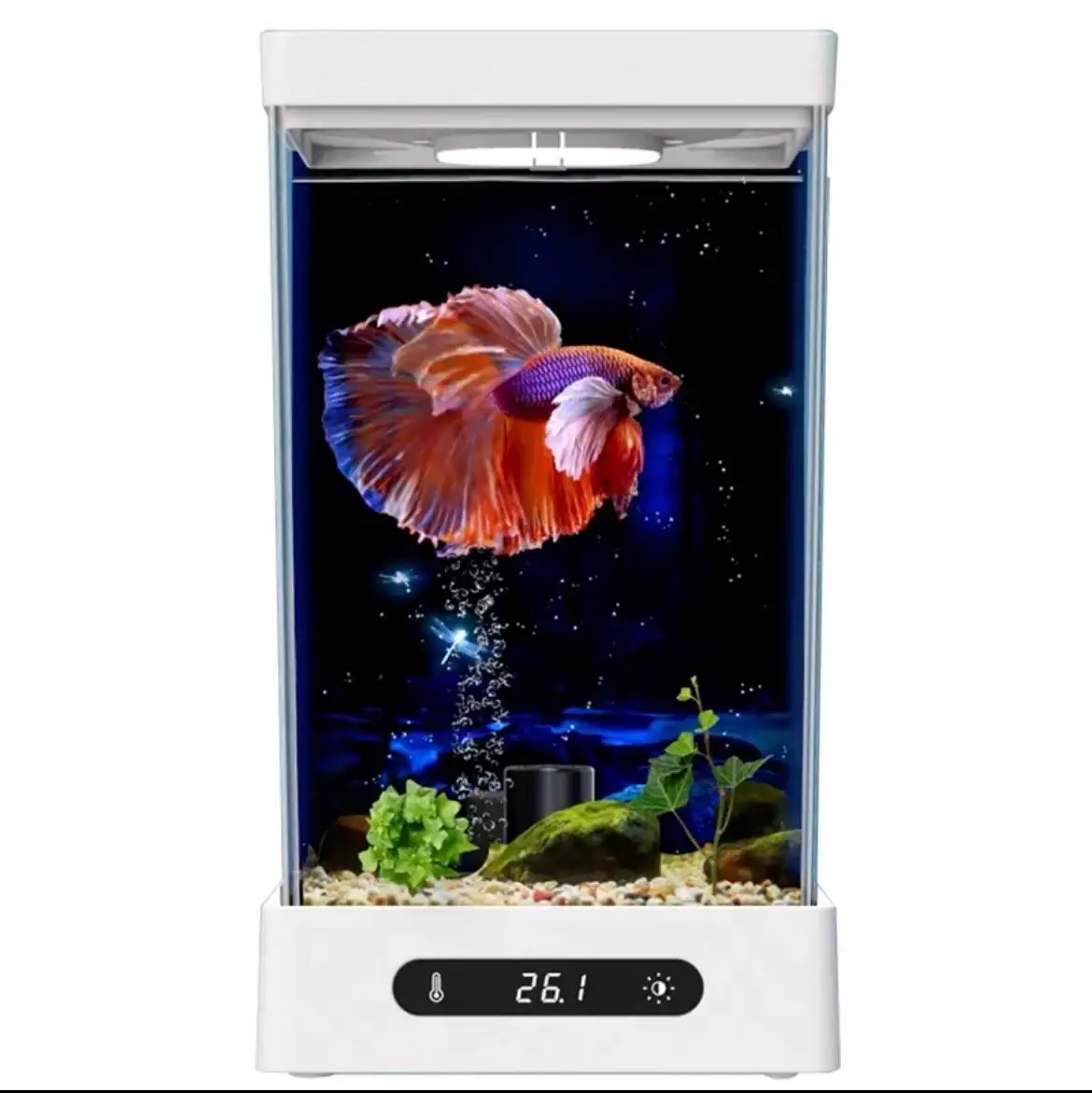 Smart Betta Fish Tank with Heater, Mini Desktop Aquarium Kit for Home Office, Small LED Desktop Fish Tank with Smart Control