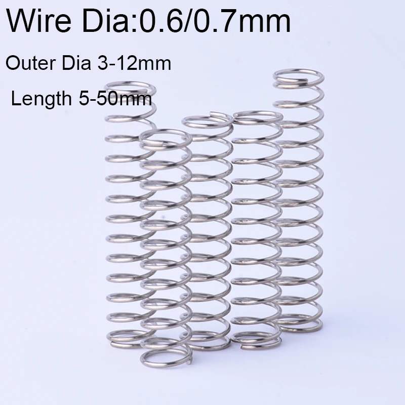 10Pcs Wire Dia 0.6/0.7mm 304 Stainless Steel Compression Spring Outer Dia 3-12mm Length 5-50mm Shock Absorption Return Spring