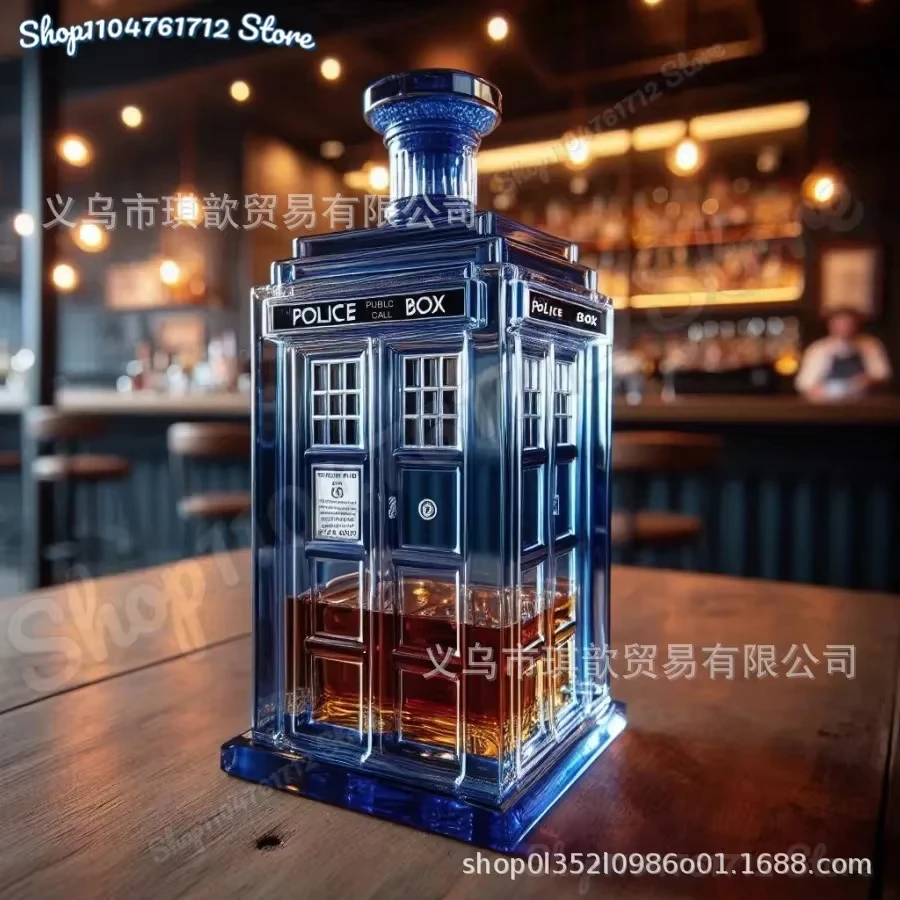 Nueva botella de whisky azul con forma de cabina telefónica, termo creativo divertido, dispensador de licor, decoración de mesa para Bar en casa, para whisky, amor