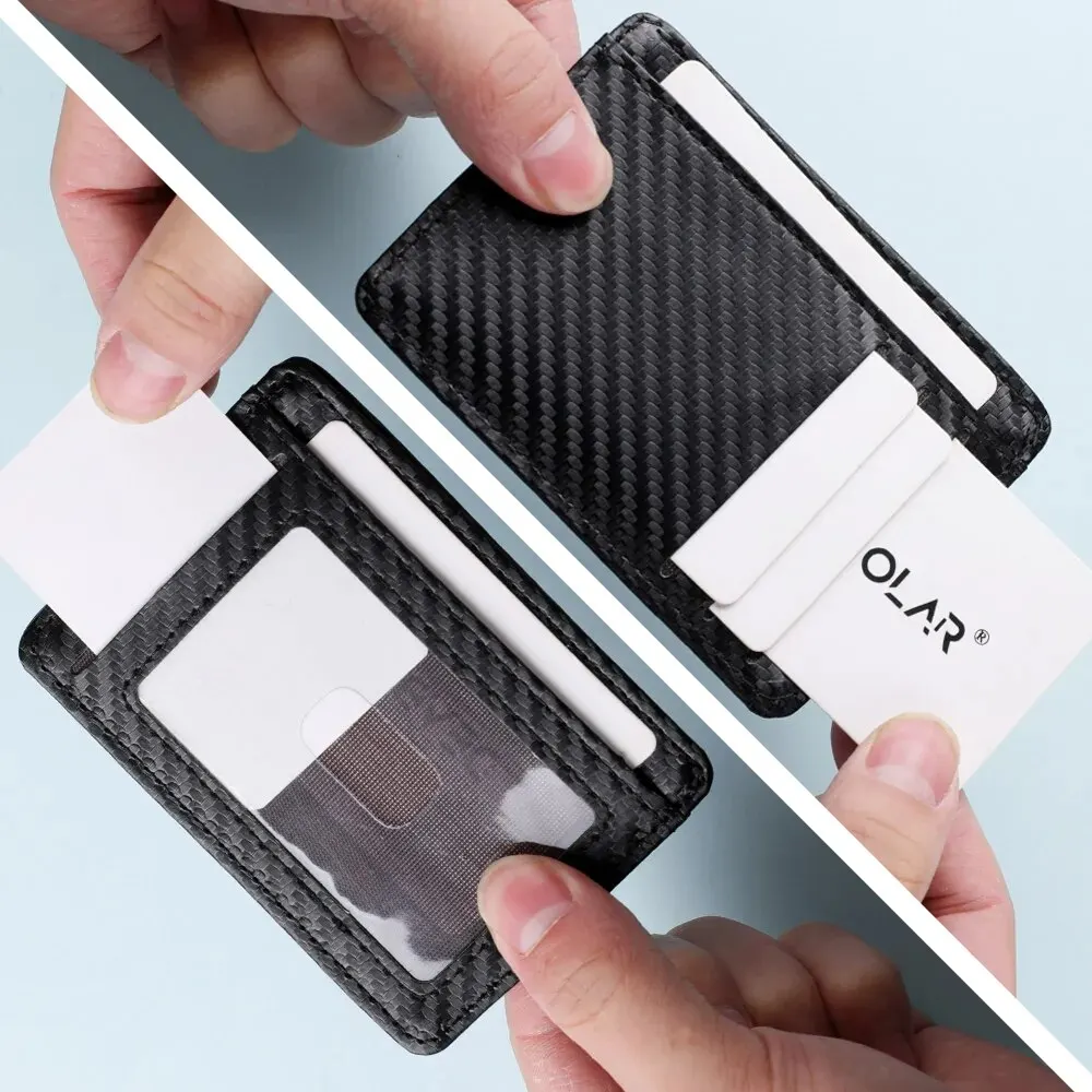 ผู้ชายบางเฉียบ RFID การปิดกั้นหนัง PU กระเป๋าสตางค์บัตรเครดิต ID ผู้ถือบัตรแบบพกพาผู้ชายบางบางเรียบง่ายกระเป๋าธุรกิจ