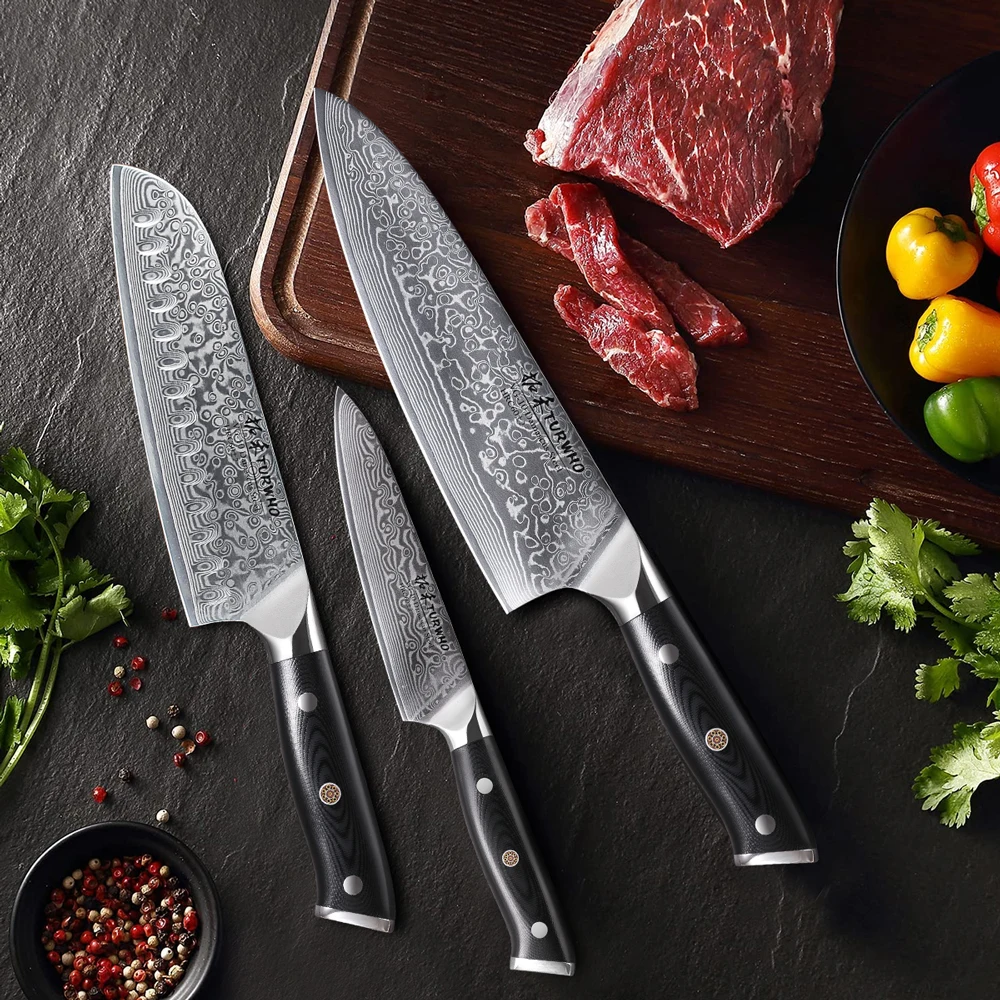 TURWHO 3PC Damascus Kitchen Knives Set 2