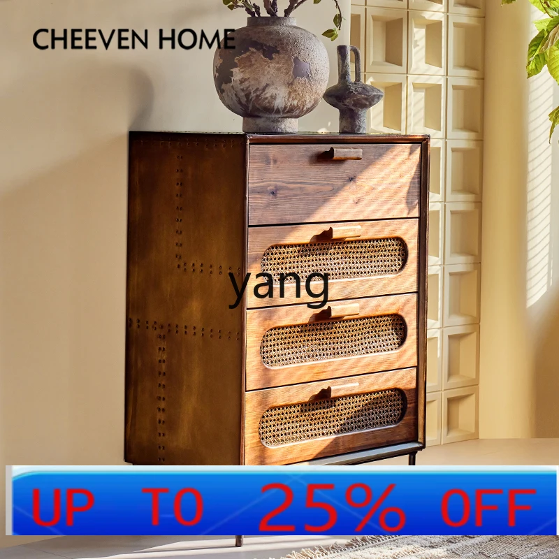 

CX retro solid wood dining side cabinet living room against the wall small apartment four buckets tea and wine cabinet storage