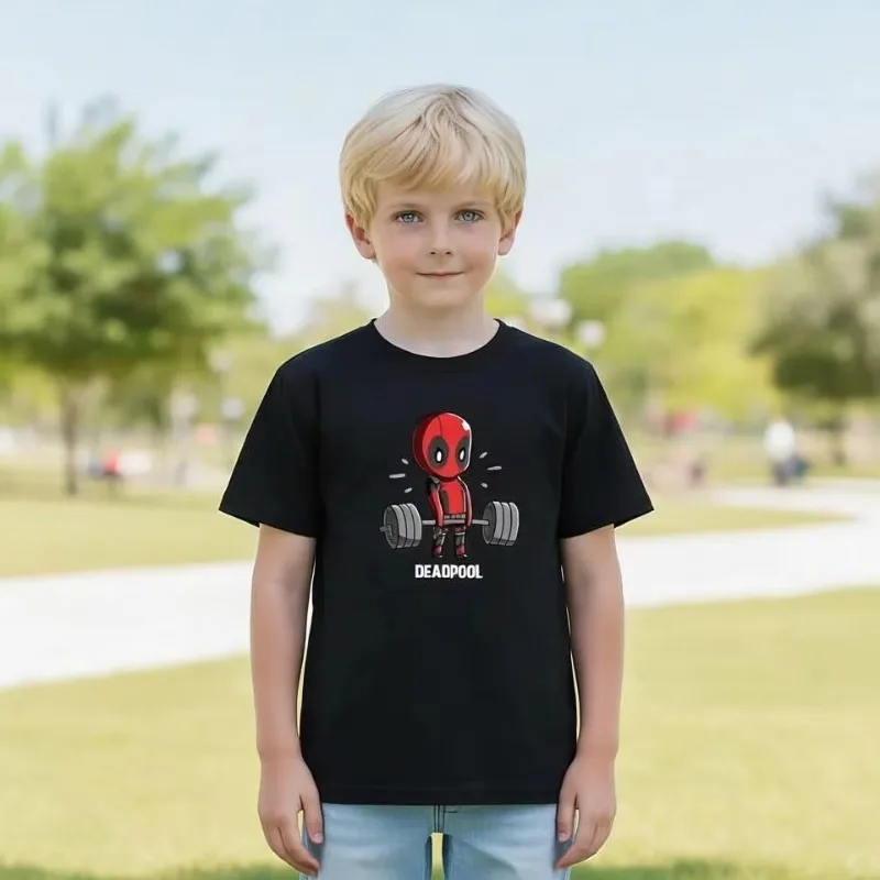 

Мужская футболка Marvel Deadpool с короткими рукавами, хлопковая свободная детская футболка с изображением героев фильмов Marvel, летняя детская футболка для родителей, детей и взрослых