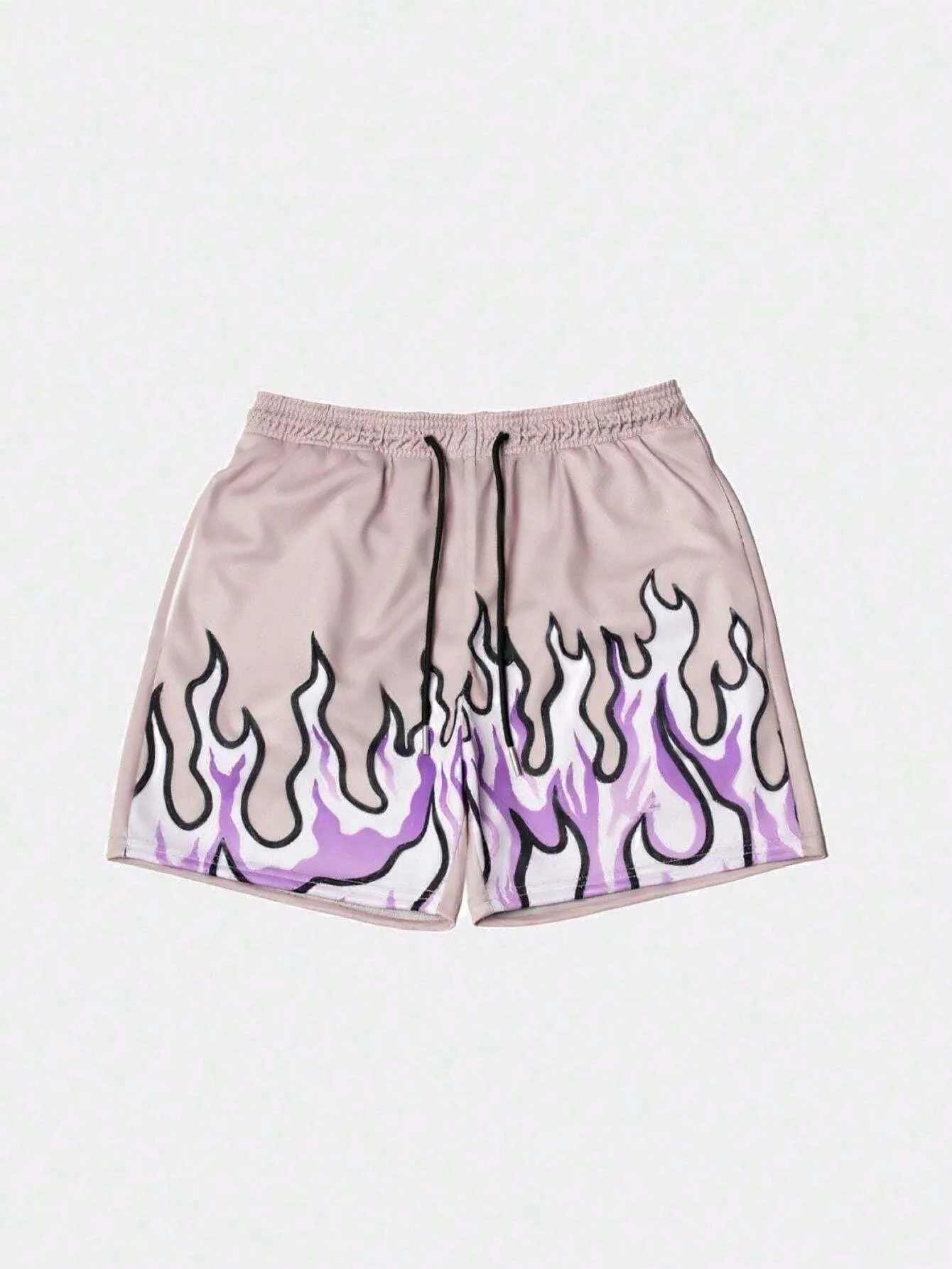 Men\'s Flame Print Shorts Breathable Mesh Athletic Basketball Shorts Summer Oversized Sport Shorts Drawstring Gym Short Pants