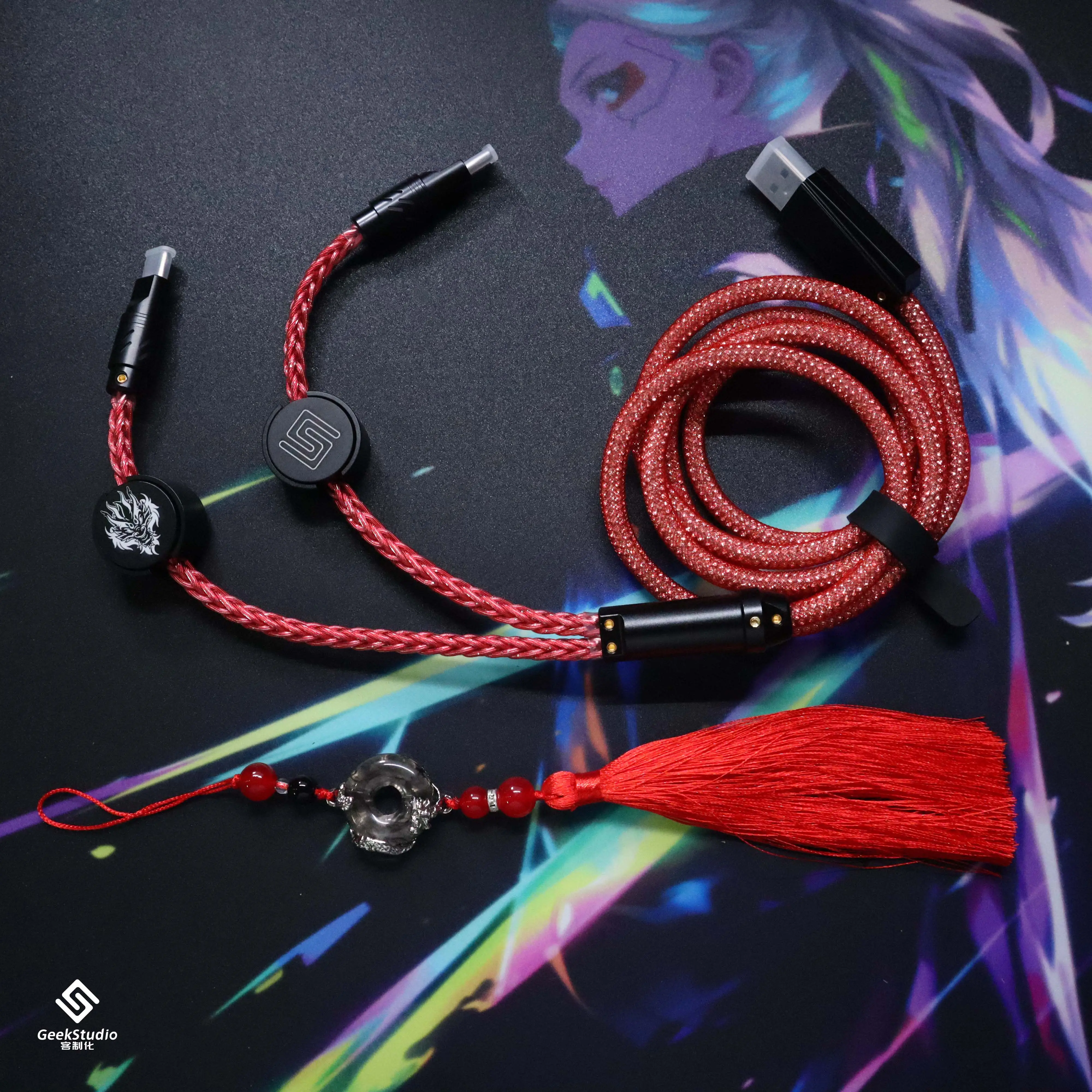 Custom GS 1-to-2 Dual 8K Esports RGB Glow Aviator Cable, OCC Copper Diamond Wire for Mag & Mech Axis Gift