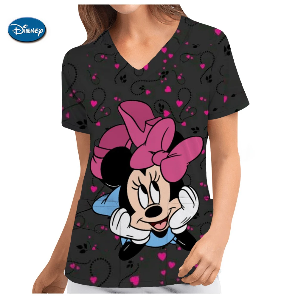 Miniso Disney Mickey Ponto Imprimir Uniformes Médicos, Mulheres Enfermeira Acessórios, Uniforme Clínico, Blusa de Trabalho Dentista, Spa Scrubber