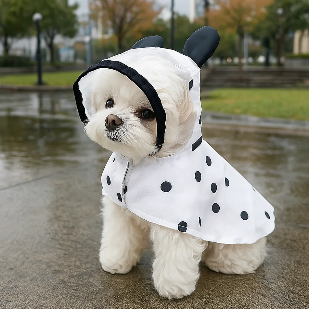 

Waterproof Puppy Rain Cape Adjustable Lightweight Dog Rainwear Wave Point Design Polyester Cape Raincoat for Dogs Cats Puppy