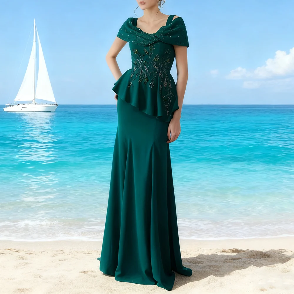 

Customized Elegant Dark Green Evening Dresses for Special Occasions Beads Floor-Length Sheath Women Gala Prom Party Gowns 2025