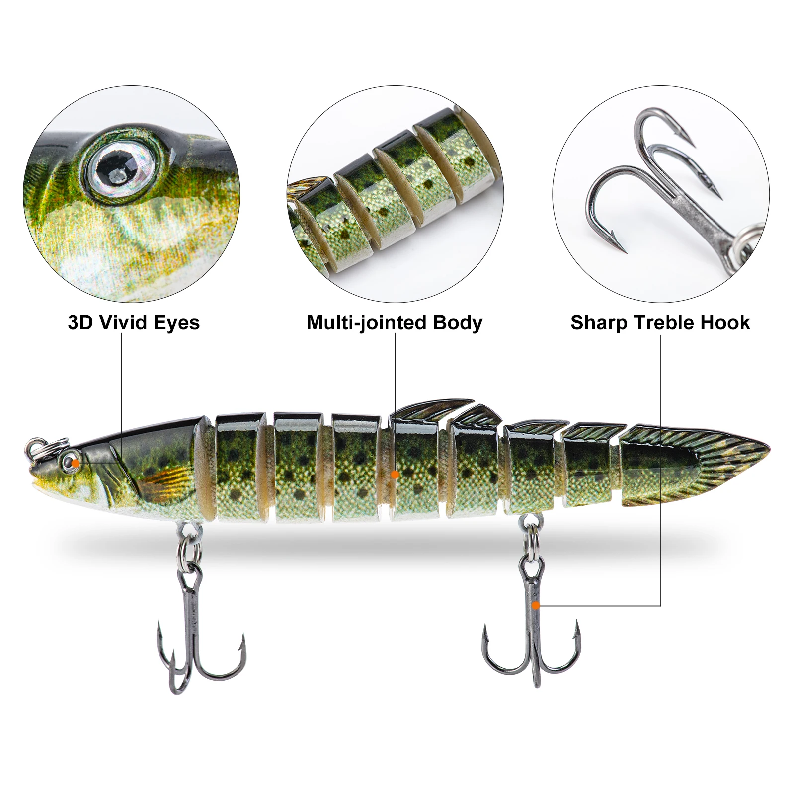 Goture 3/6pcs Fast Sinking Multi‑Segment Swimbait Hard Fishing Lure S‑Shape Swim Action Treble Hook for Lake River Fishing Gear