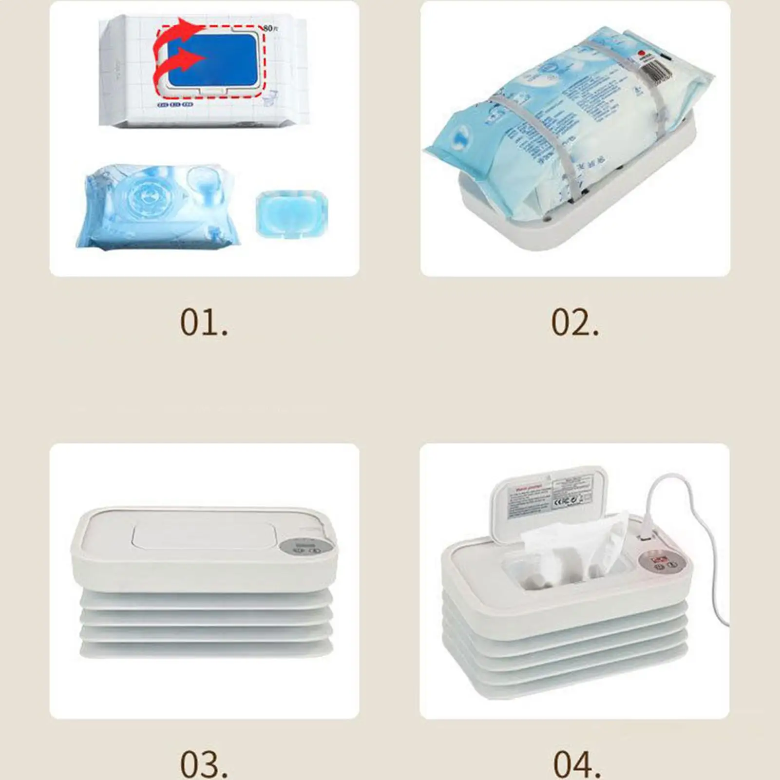 Toallitas calentadoras de pañales para bebé, calentador y dispensador de toallitas plegables para viajar, suministros para bebés con carga USB para Camping y coche