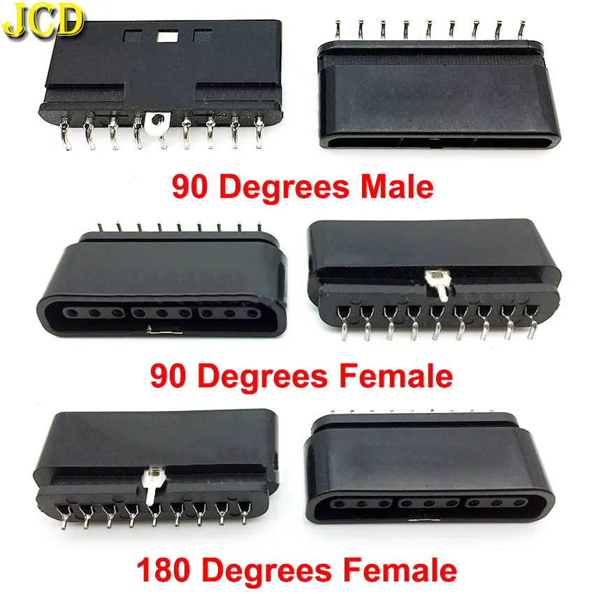 JCD 1 Pieces Replacement 9 Pin 90 180 Degrees Game Controller Interface Male Female Socket Slot Connector for PS2 Console