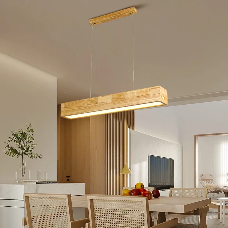 

Modern LED Pendant Lamp For Dining Room Kitchen Island Bar Table Light Fixtures Coffee Rest Area Wooden Rectangular Chandeliers