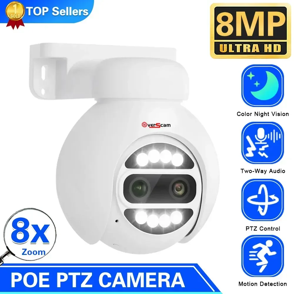 

4K 8MP 2K 4MP PoE PTZ IP CCTV Camera Video Surveillance Security Outdoor 8x Digital Zoom Two-Way Audio Street Color For POE NVR