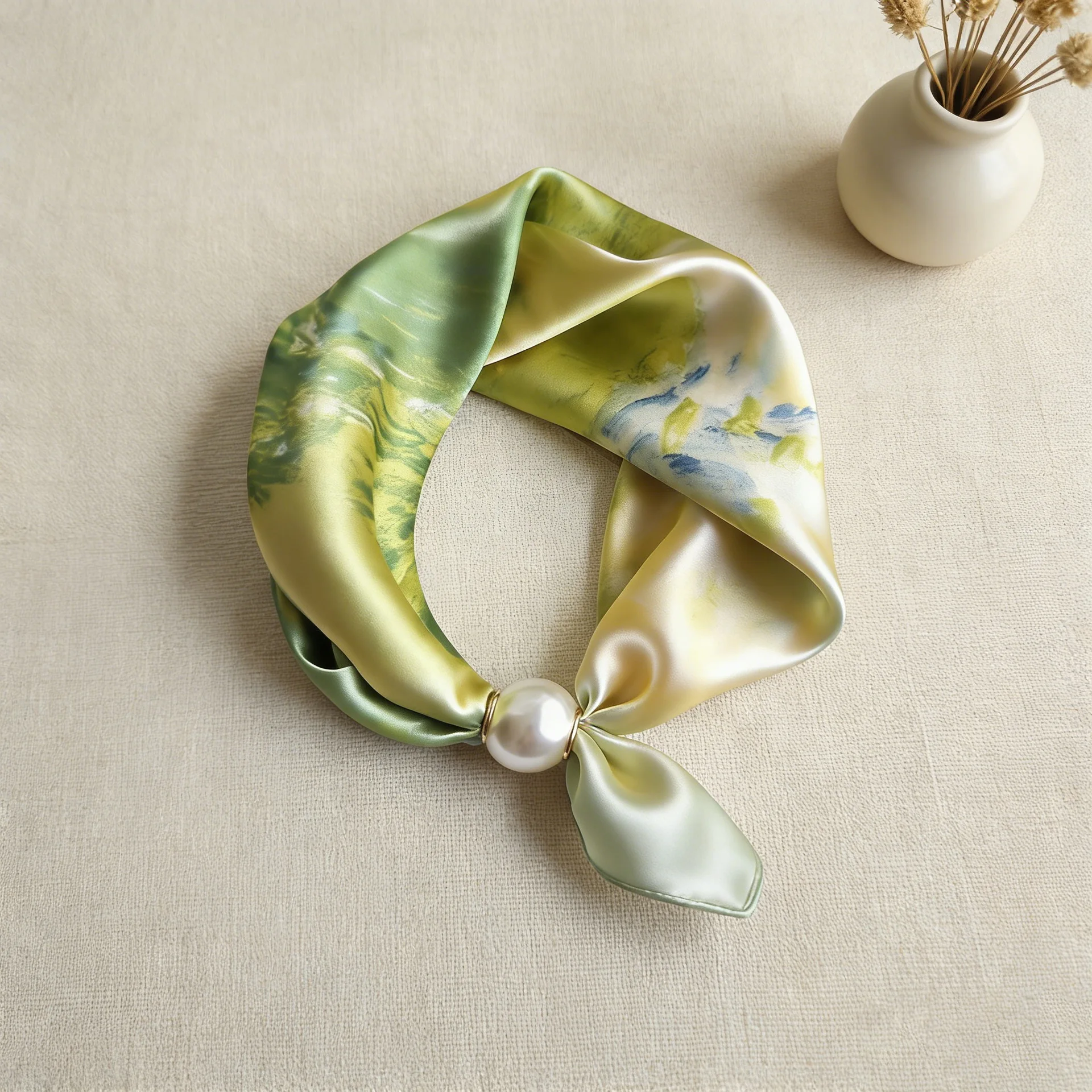 Fashion Scarf Silk Neck Scarf Female Chain Buckle Lazy Pearl Collarbone Magnetic Thin Pendant Shawl Wraps Designer Woman Brands view 6