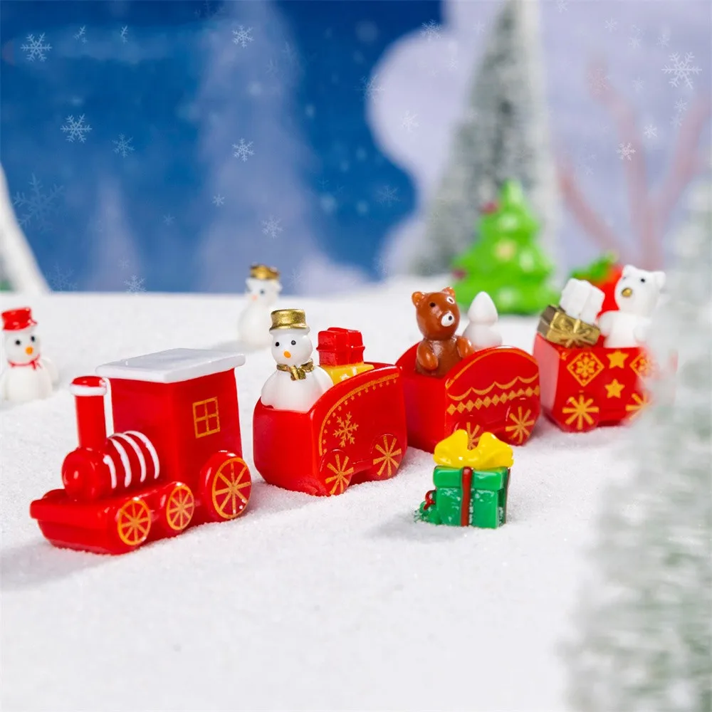 Christmas Snowman Ornament Artistic Miniature Train Set Micro Landscape Decoration Handcrafted Small Train Set For Gift Box