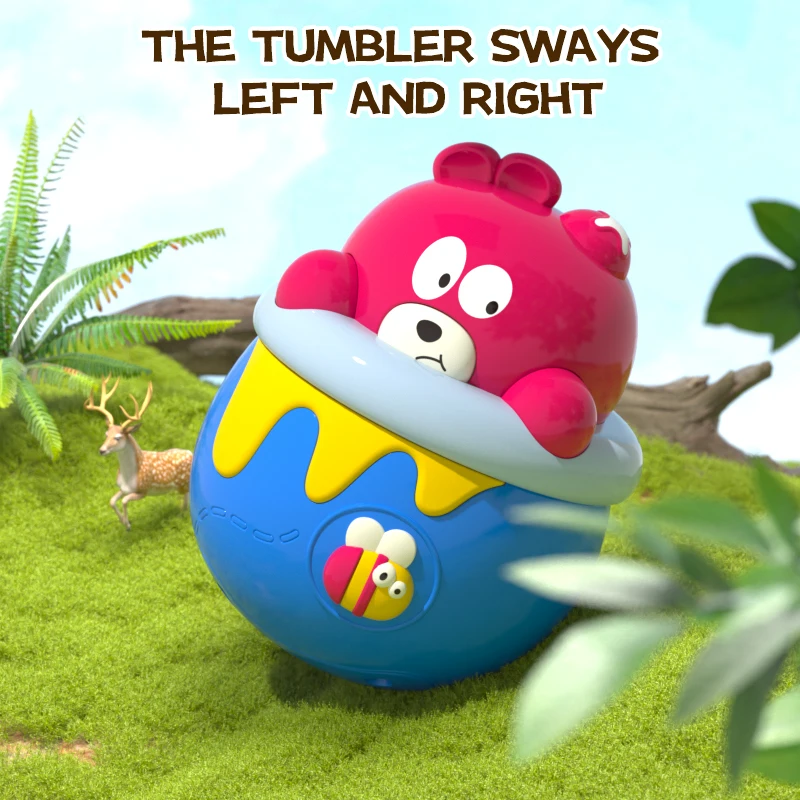 Baby Bear Roly Poly Toys for 0-18M Infant Tummy Time Tumbler Wobbler Toy Fun Baby Toy With Music