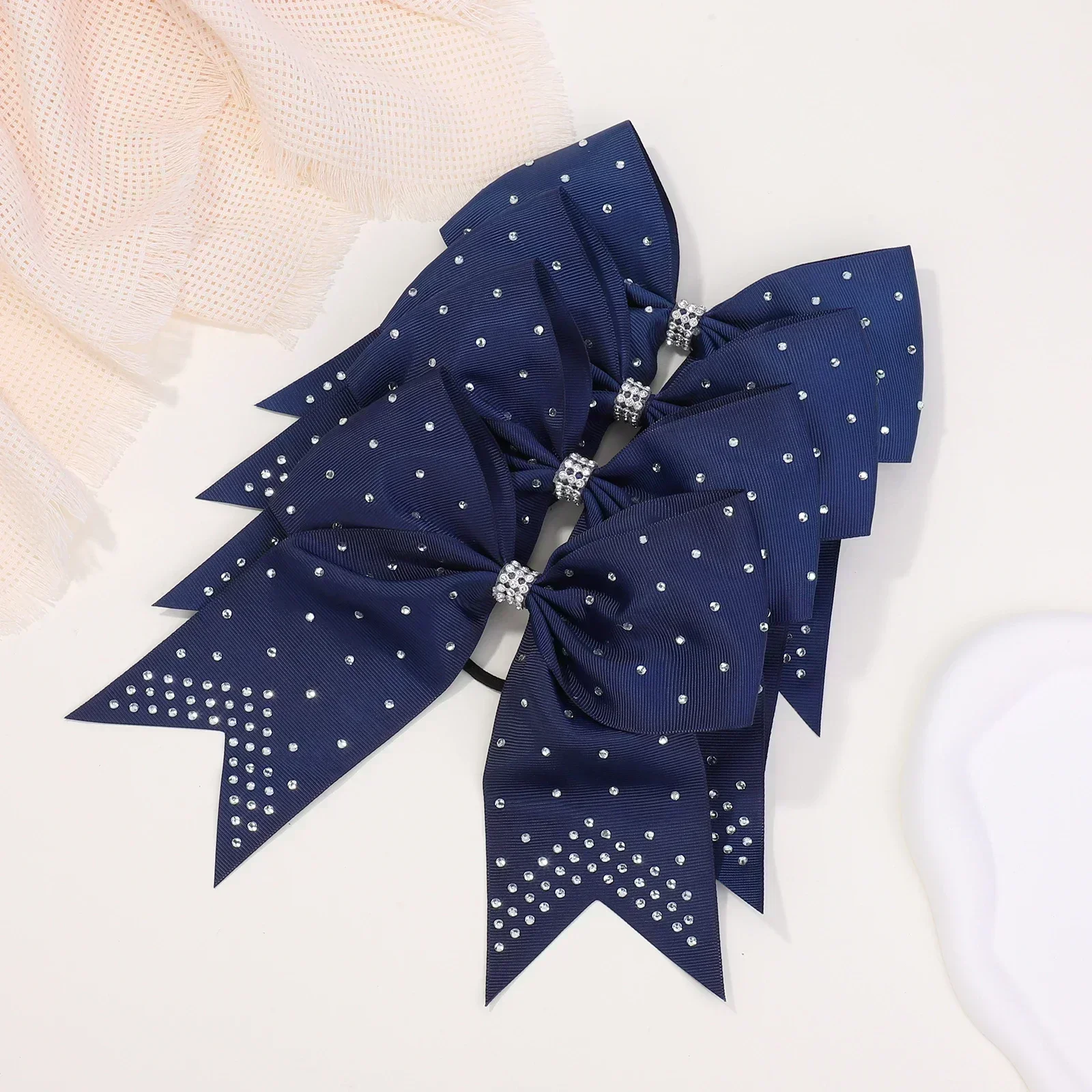 10Pcs Sequin Classic Solid Color Big Bow Elastic Hairband Girl Ribbon Bow Hairband Headwear Kid Fairy spirit Hair Accessories