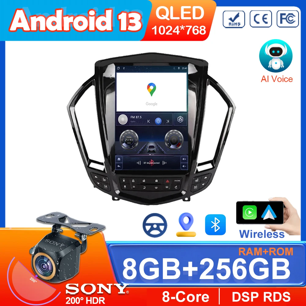 8G+256G Car Radio 2Din Android Auto Wireless Carplay For Cadillac SRX 2009 2010 2011 2012 Multimedia Video Player Stereo GPS BT