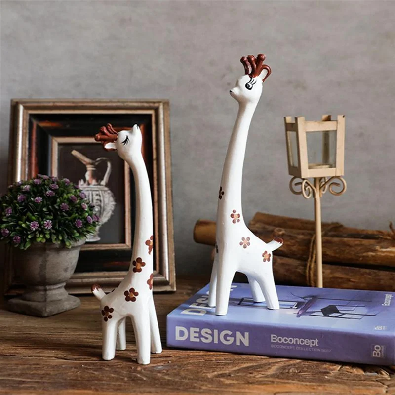 -ESTR Estatua de jirafa Estatua de jirafa de madera Decoración de escritorio Escultura de jirafa Escultura de animal Decoración de estantería de oficina en casa