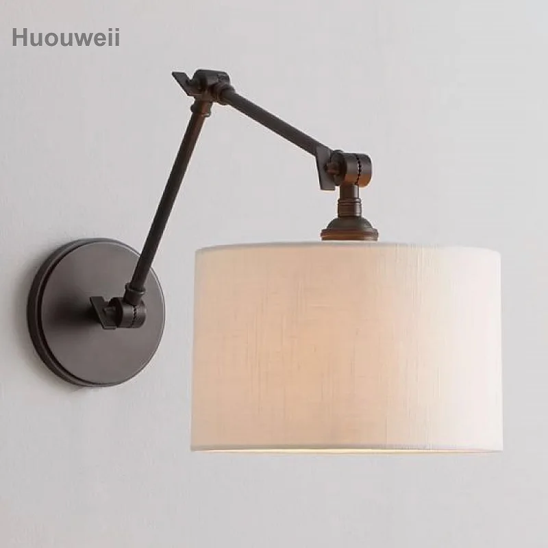 

Folding Fabric Wall Lamp Reading Lamp Minimalist Bedroom Bedside Lamp Silver Adjustable Long Arm Lamp