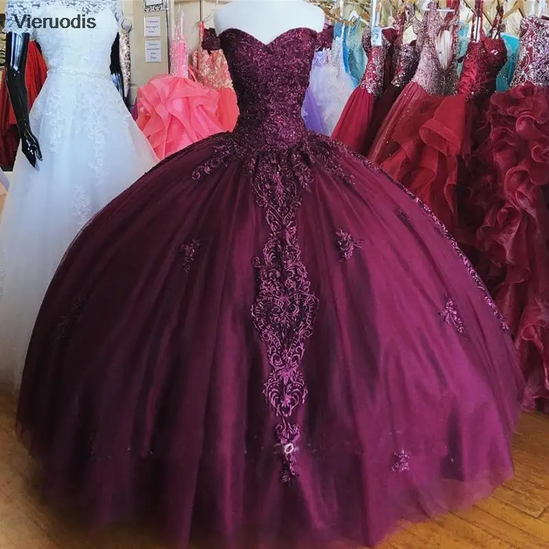 

Purple Quinceanera Dresses 2021 Sweetheart Off The Shoulder Party Princess Ball Gown Lace Appliques Sweet 16 Pageant Derss