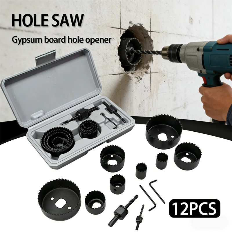 

12Pcs Hole Saw Kit for Woodworking 19-64mm Holesaw Drill Bit Set Plaster Cutting Tool Set with Plastic Case Durable Construction