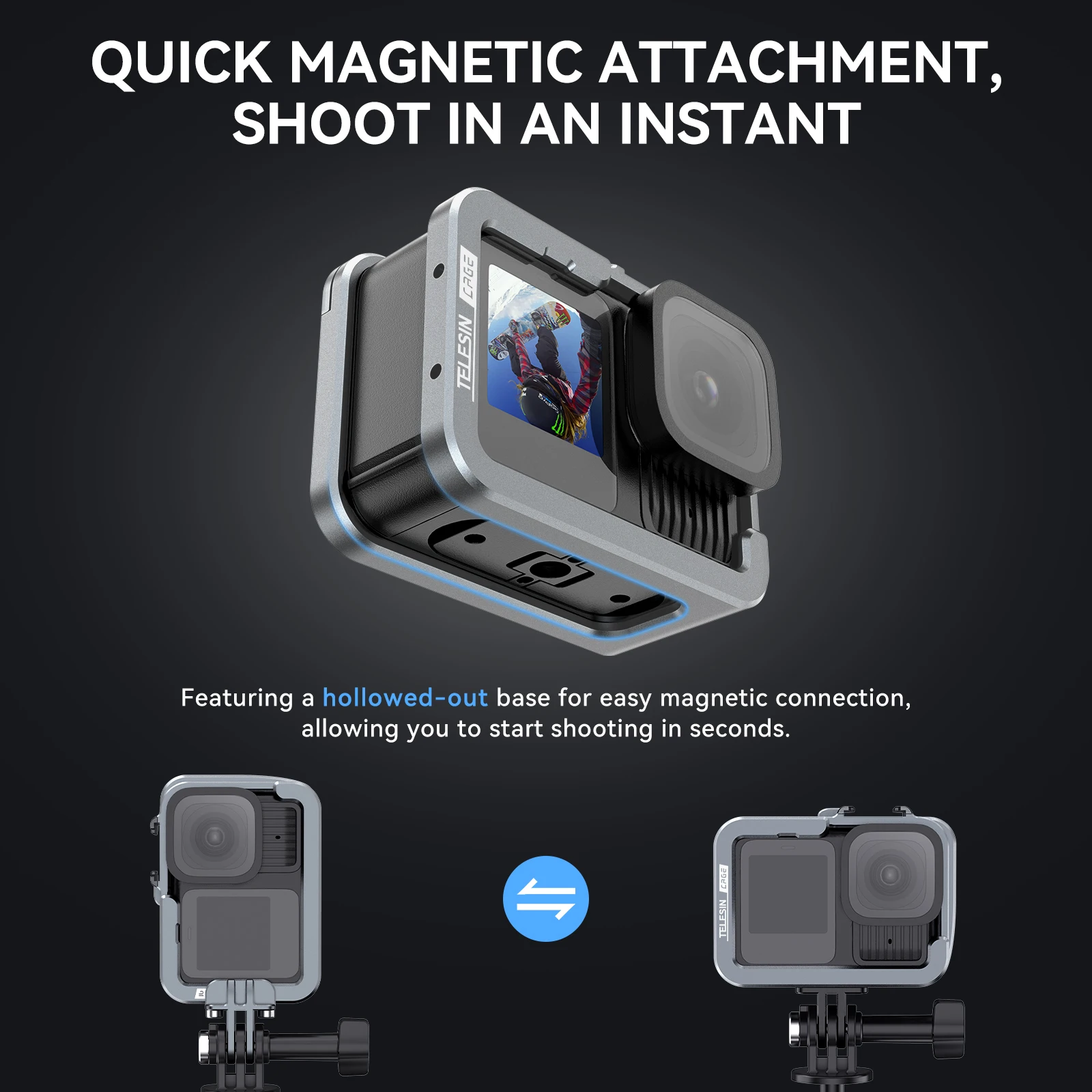 Original TELESIN Aluminium Alloy Frame Case For Gopro Hero 9 10 11 12 13 Vertical shot Low Weight Protective shell - Image 3