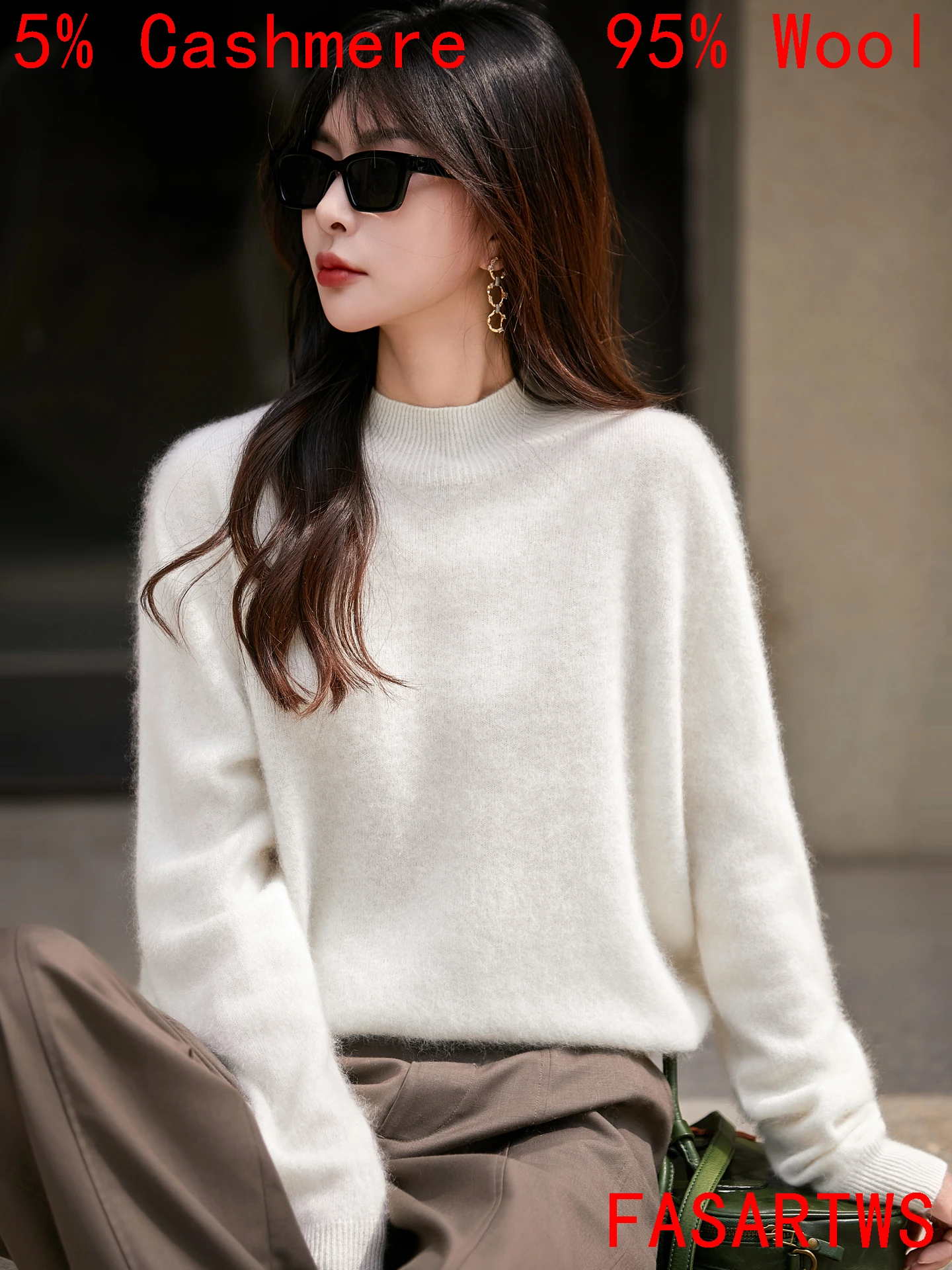 Autunno Inverno New Chic Maglione di cashmere Donna Mezza altezza Collo di lana Maglia a maniche lunghe Pullover Soffice High-end Morbido FashionTop