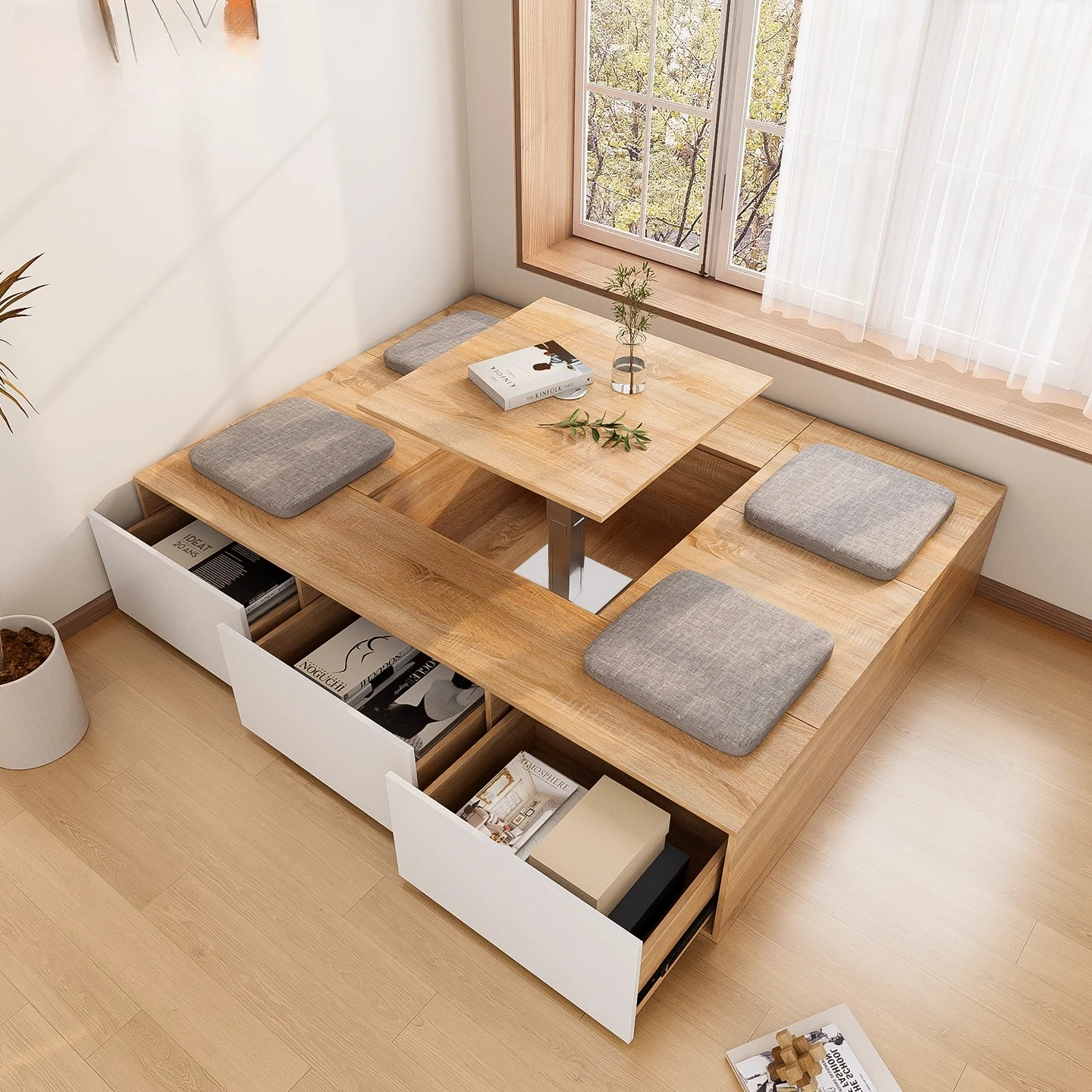 

Simple multi-functional lifting table tatami study furniture suspended bed high box storage bed customization