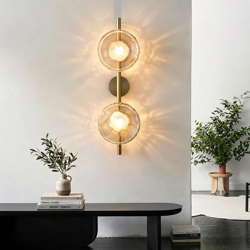 Modern Creative Glass Wall Lamp Circular Bedside Wall Light Living Room Background Wall Sconce Bedroom Hotel Atmosphere Lighting