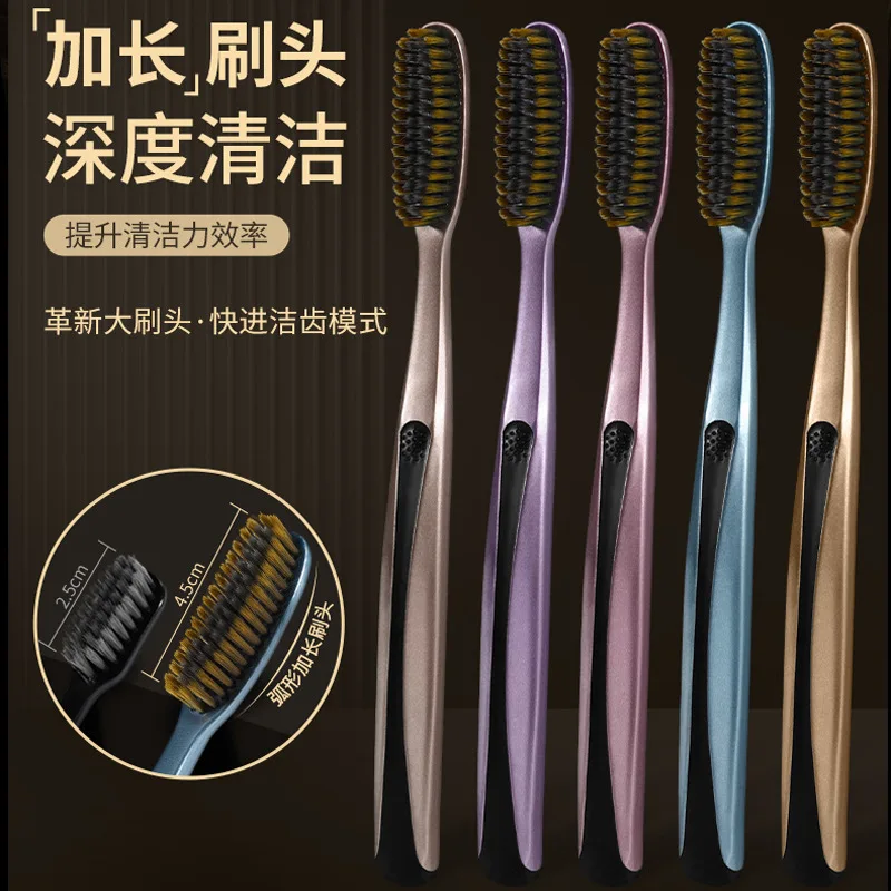 Clear Big Head Toothbrush Soft Bristles for Adults Home Use Luxury Gold Series Extended Wide Lazy Family Pack Men Special