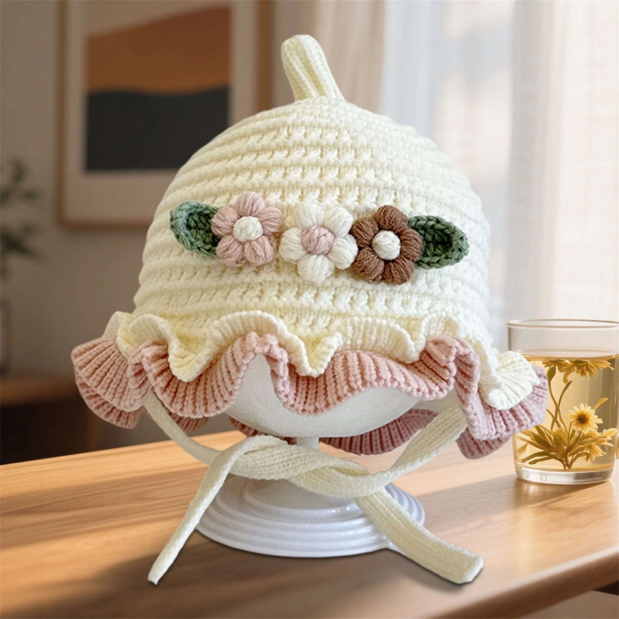 قبعة صغيرة لطيفة للفتيات الصغيرات مع غطاء للأذن، قبعة شتوية دافئة متماسكة للأنشطة الخارجية ووقت اللعب