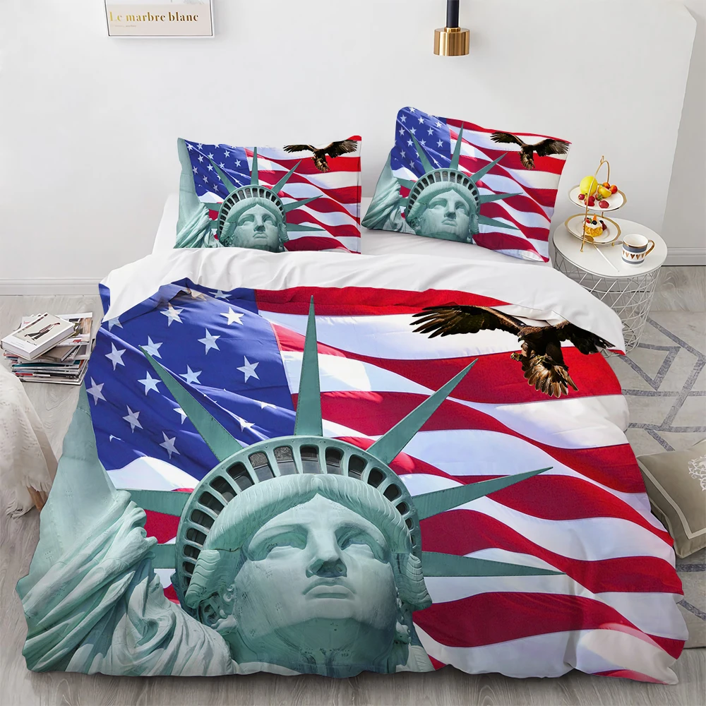 American Flag Bedding Set Bald Eagle Duvet Cover Set Patriot Flag Comforter Cover Set for Kids Teen Boys Bedroom Quilt Cover